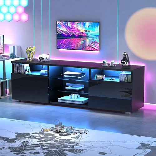 Vista 3 de St.Mandyu Soporte de TV LED para TV de 75/80 pulgadas, Mesa de Televisión Moderna Centro de Consola de Medios con Cajón y Luces LED, Centro