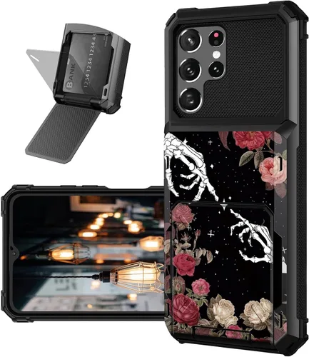 Vista 28 de Funda tipo cartera para Samsung Galaxy S22 Ultra con ranura para tarjetero, funda con tapa híbrida de doble capa, resistente, a prueba de golpes