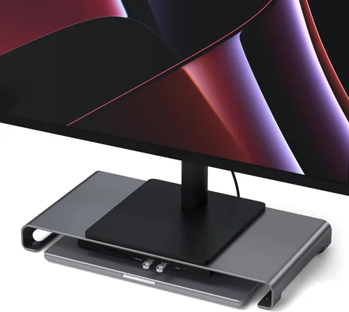 Vista 5 de Satechi - Soporte para monitor USB-C Hub, 3 puertos USB 3.0, para computadoras de escritorio USB-C data port, micro/SD card readers, audio jack