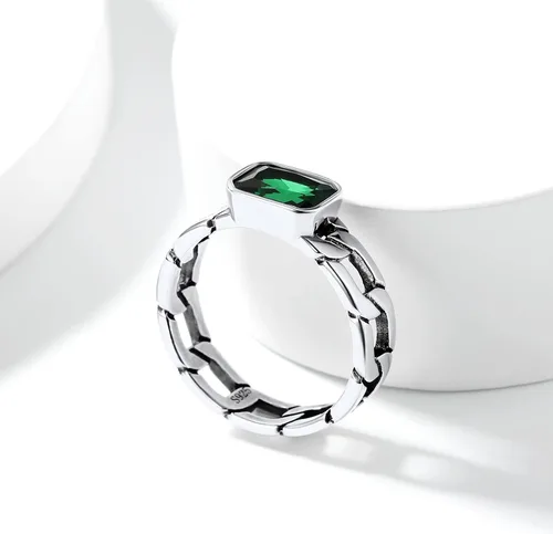 Vista 8 de Silvora Anillo de cadena de eslabones cubanos con circonita de plata de ley, regalo de compromiso de boda con embalaje delicado