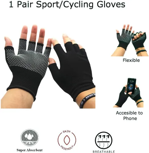 Vista 8 de KkaFFe Guantes de trabajo ligeros para hombres y mujeres con medio dedo, transpirables, sin dedos, para construcción, nailon, fitness, ciclismo