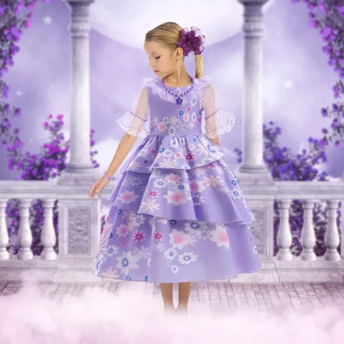 Vista 7 de AOMIG Mirabel Isabella - Vestido de disfraz para niñas, Isabella Madrigal, vestido de cosplay para cumpleaños, Halloween con accesorios