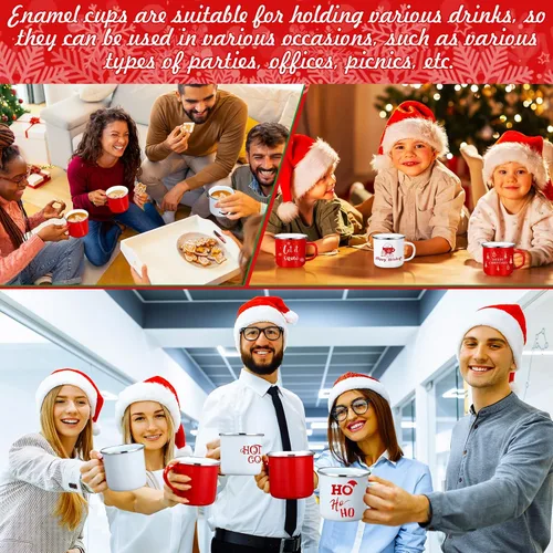 Vista 6 de Zhehao 9 tazas de Navidad de 11 onzas, tazas de chocolate caliente de temporada, lindas tazas de té esmaltadas rojas y blancas para café, cacao