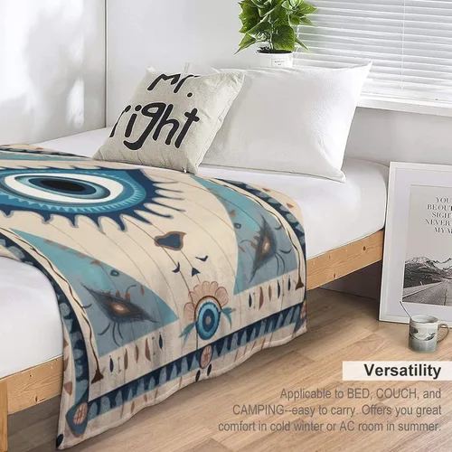 Vista 5 de Manta de mal de ojo, tribal bohemio, retro, súper suave, acogedora, cálida, manta decorativa para sala de estar, dormitorio, dormitorio