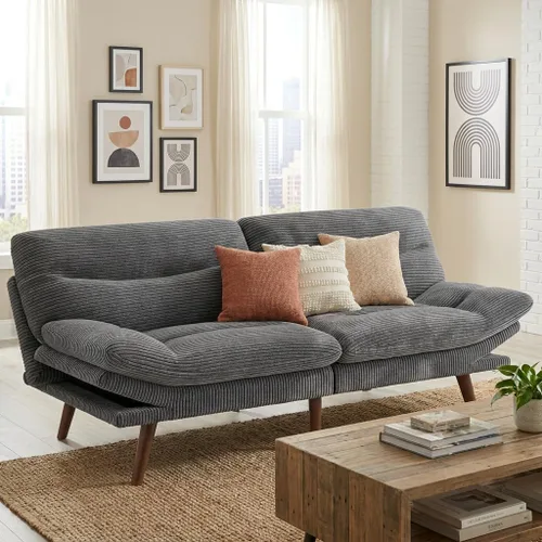 Vista 13 de Pipishell Sofá cama futón, futón convertible con respaldo ajustable y reposabrazos, sofá cama de pana para espacios pequeños, sala de estar, Gris