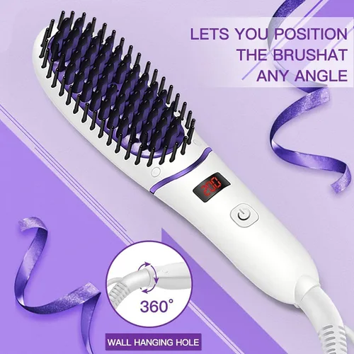Vista 4 de Cepillo alisador de pelo de tamaño mini para mujer, peine eléctrico antiquemaduras alisador con pantalla LED, cepillo iónico portátil para viajes