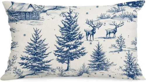 Vista 9 de Funda de almohada de Navidad de 20 x 12 pulgadas, diseño de árboles de invierno, fundas de almohada decorativas de granja para sofá, decoración
