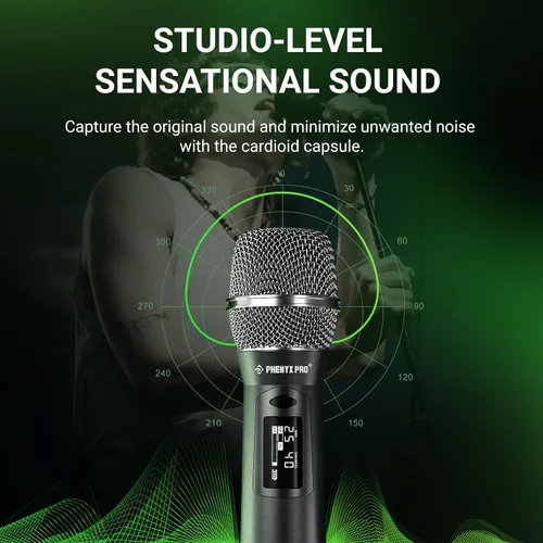 Vista 3 de Phenyx Pro Micrófono inalámbrico profesional, micrófono dinámico UHF, micrófono inalámbrico de metal, transmisor de mano para sistema de verdadera