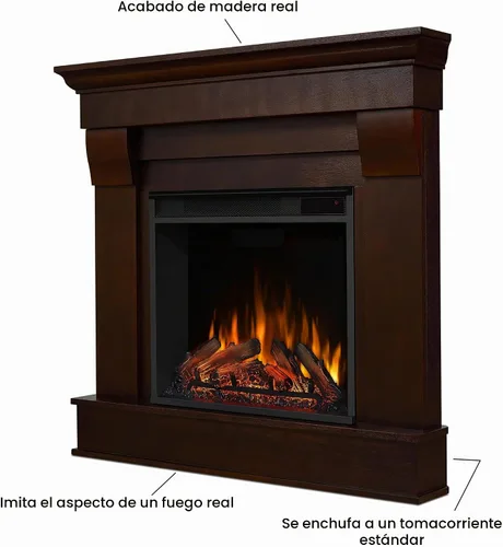 Vista 4 de Real Flame 5950E - Chimenea eléctrica esquinera Chateau, pequeña, color nogal oscuro.