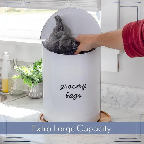 Vista 3 de AuldHome Design - Soporte para bolsas de comestibles rústico (tamaño XL); Dispensador de bolsas de plástico vintage de esmalte estilo granja