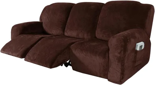Vista 19 de vctops Fundas reclinables de felpa de terciopelo de lujo, 4 piezas, fundas elásticas y suaves para sofá, protector antideslizante de muebles