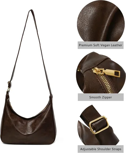 Vista 6 de Bolso de hombro holgado de cuero vegano para mujer, bolsos cruzados suaves a la moda, elegantes bolsos de mano para uso diario