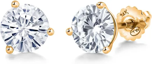 Vista 79 de Gem Stone King Aretes de Martini de oro amarillo de 14 quilates Aretes de tuerca de 3 puntas para mujeres y hombres Redondos de 0.236 pulgadas