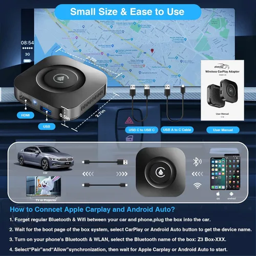 Vista 6 de Adaptador inalámbrico CarPlay, Magic Box compatible con YouTube TikTok y más, adaptador inalámbrico Android Auto fácil de configurar para autos