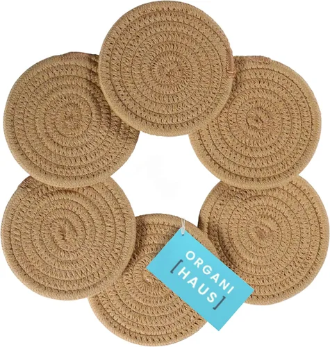 Vista 13 de OrganiHaus Juego de 6 posavasos de algodón absorbente, decoración rústica de estilo bohemio para mesa de café y protección de bebidas, posavasos