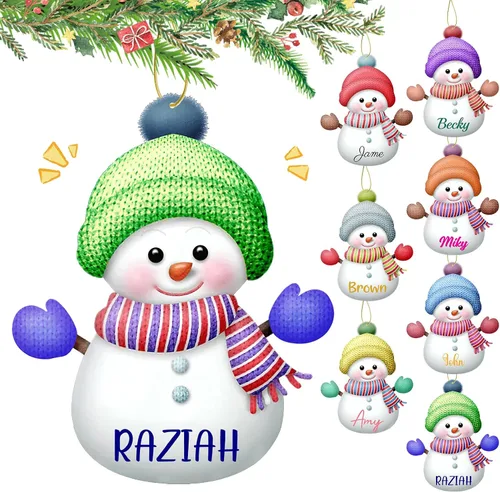 Vista 9 de Adornos de Navidad personalizados con nombre personalizado, muñeco de nieve, nombres de familia, decoración de árbol colgante de Navidad, 7