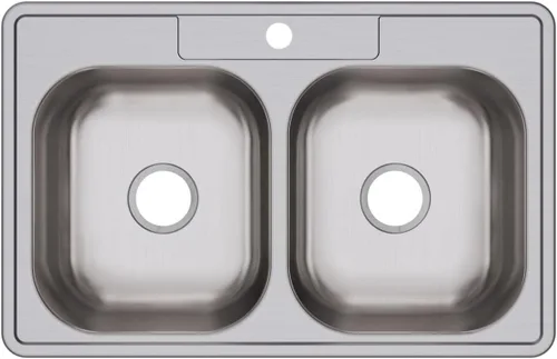 Vista 29 de Dayton D233221 Equal - Fregadero de acero inoxidable con doble tazón, 33 x 22 x 6.5 pulgadas