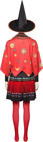 Vista 3 de Disfraz de mago para mujer, disfraz de bruja para cosplay, falda de sombrero, bufanda, traje de fiesta de Halloween