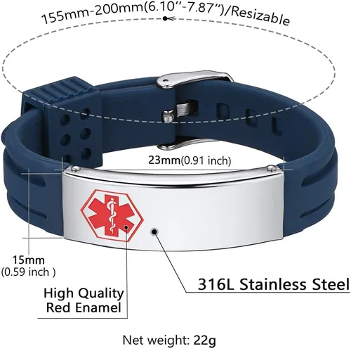 Vista 7 de Supcare Pulseras de alerta médica personalizables para mujeres y hombres, vienen con tarjeta médica (envuelta para regalo)