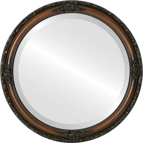 Vista 9 de Espejo de pared redondo biselado para decoración del hogar, estilo Jefferson, hoja de oro antiguo, dimensiones exteriores de 16 x 16 pulgadas