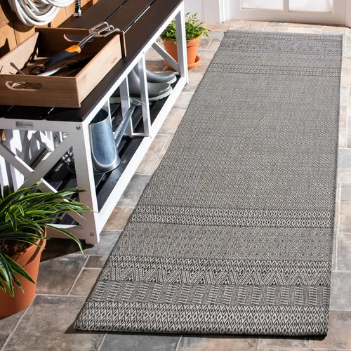 Vista 28 de SAFAVIEH Alfombra lavable al aire libre, colección Courtyard - 2'3" x 5', gris y negro, no desprende pelusa y fácil limpieza, ideal para patio