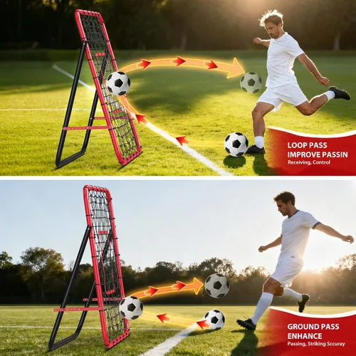 Vista 6 de Red de rebote de fútbol 2 en 1 – Entrenador de rebote de 6 x 4.6 pies y 6 x 1.4 pies para práctica en solitario y en equipo, práctica de red