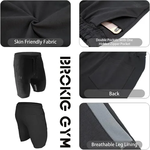 Vista 5 de BROKIG Pantalones cortos de malla para hombre, pantalones cortos de culturismo para gimnasio, corte delgado, elásticos, para entrenamiento, correr