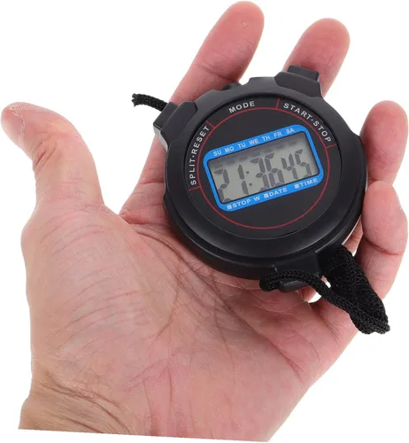 Vista 4 de Cronómetro deportivo digital con alarma de fecha, temporizador de alta precisión para natación, correr, yoga, cronómetro negro para entrenadores