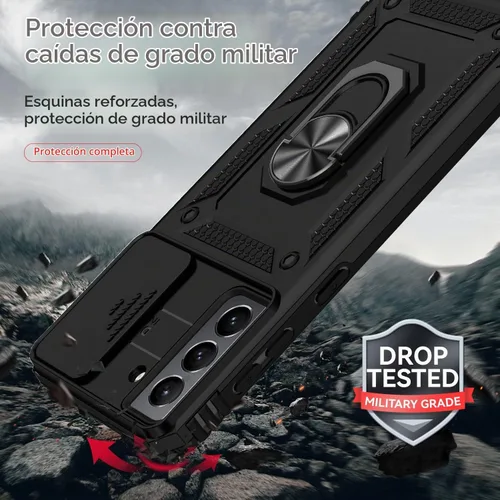 Vista 5 de Funda para Samsung Galaxy S21 con cubierta para lente de cámara, protector de pantalla HD, doble capa de grado militar, probada contra caídas