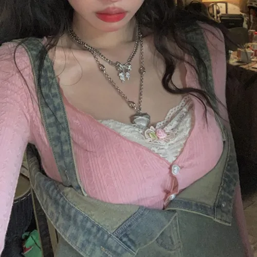 Vista 3 de Camisa de hada para mujer, de manga larga, con estampado vintage, cuello redondo, estética, ajustada, ropa de grunge
