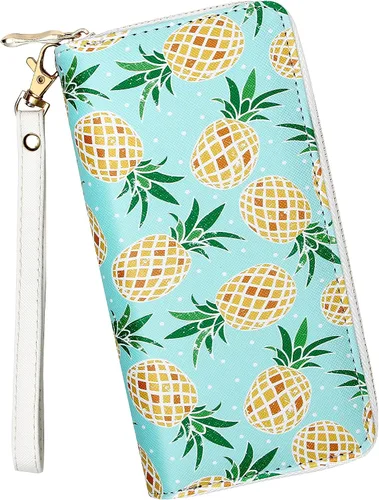 Vista 7 de VOCUS Cartera de mujer con bloqueo RFID de cuero PU con cremallera alrededor, gran cartera de viaje larga, con tarjetero y tira para la muñeca Marrón