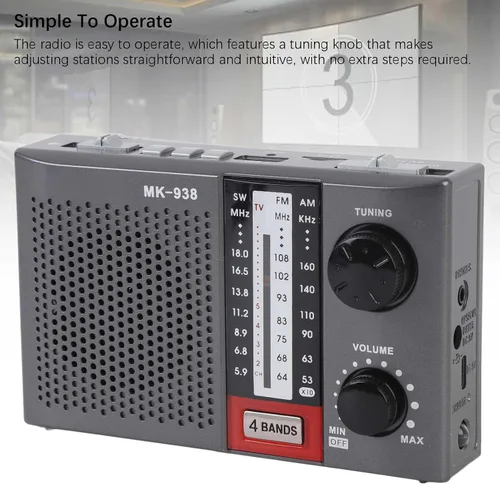 Vista 3 de Radio portátil AM FM para personas mayores, estéreo AM FM SW bandas completas Radio vintage con antena, perilla de sintonización grande, linterna