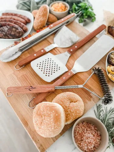 Vista 3 de Küchenprofi Cepillo de barbacoa de acero inoxidable – 17.7 pulgadas de largo, mango de palisandro – Cepillo de parrilla resistente y limpiador