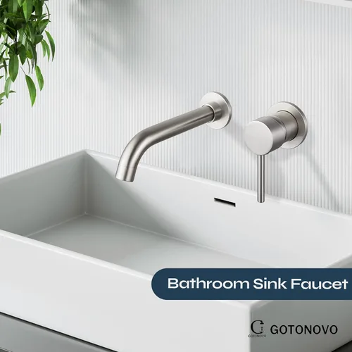 Vista 2 de gotonovo Grifo de baño de montaje en pared, grifo de lavabo de baño de una sola manija montado en la pared, válvula áspera de latón incluida