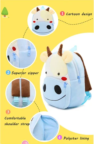 Vista 4 de Ladyzone Mochila para niños pequeños con diseño de animales del zoológico, bonita bolsa de felpa de dibujos animados de 10 pulgadas para niños