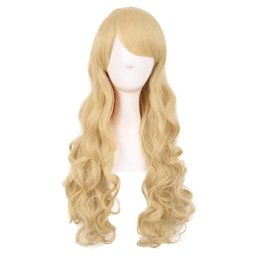 Vista 5 de Peluca MapofBeauty Lolita para disfraz, cabello largo, rizado, con coleta, Anaranjado Amarillo