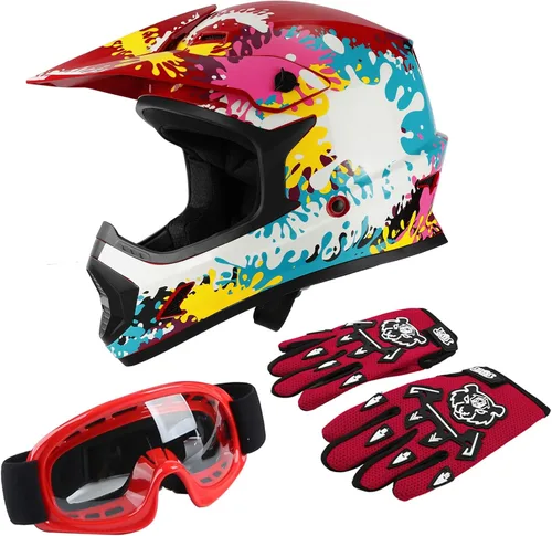 Vista 15 de TCT-MOTORPARTS DOT - Casco de motocross para niños y jóvenes, casco de cara completa para motocross, ATV, todoterreno, casco de cuatro ruedas
