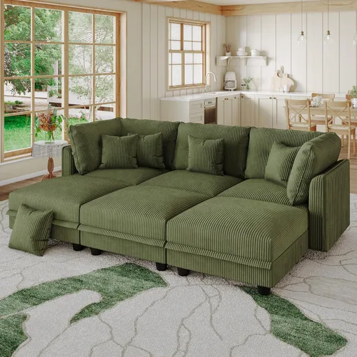 Vista 24 de LLappuil Sofá cama modular con diván de almacenamiento, sofá cama modular de pana para sala de estar, apartamento, beige