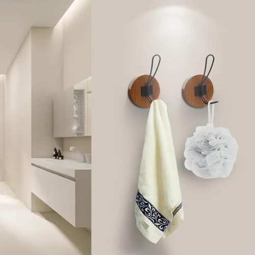 Vista 2 de Ganchos para toallas de baño, paquete de 2 ganchos de pared rústicos de granja para colgar batas, colgador de puerta autoadhesivo para colgar