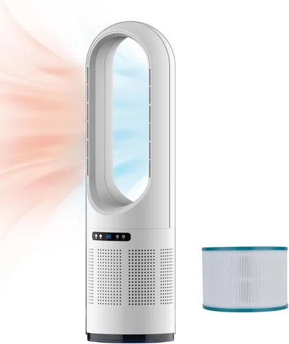 Vista 14 de Ventilador sin aspas, ventilador de torre de enfriamiento de 22 pulgadas con oscilación de 80° y control remoto, temporizador de 9H, 8 velocidades