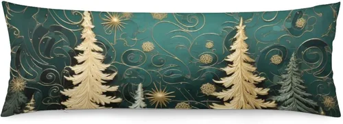 Vista 11 de Funda de almohada corporal con estampado de bosque natural, funda protectora larga con cremallera, pinos verdes con copos de nieve, funda