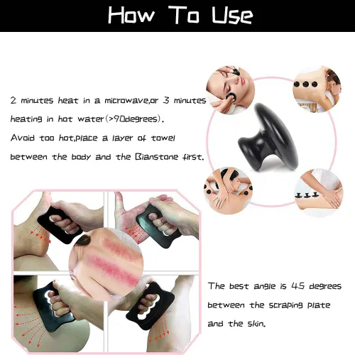 Vista 3 de Herramienta raspadora muscular, herramienta corporal Gua Sha con 2 piezas de piedras calientes para masaje, herramientas de masaje para raspar
