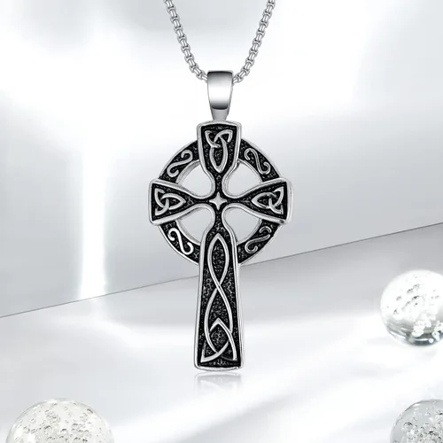 Vista 6 de SILBAZ Cross Necklace for Men 316L Stainless Steel Crucifix Pendant Religious Jewelry Birthday Christmas Gift for Dad Boyfriends
