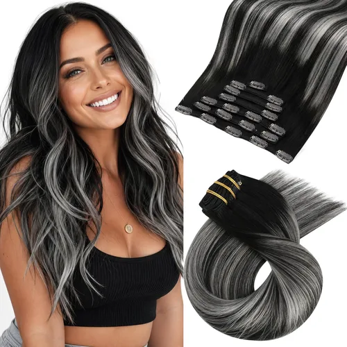 Vista 82 de Moresoo Extensiones de cabello humano con clip, balayage, color marrón oscuro a marrón dorado con clip, extensiones de cabello humano con clip, 5