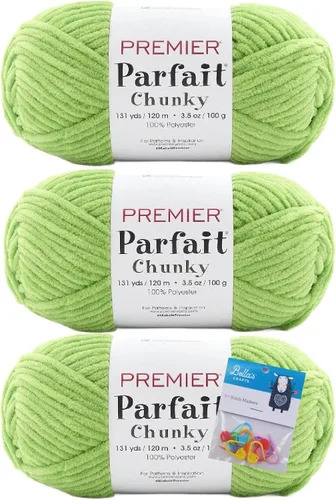 Vista 45 de Premier Yarns Parfait - Paquete de 3 unidades de felpilla gruesa de 3.5 onzas, peso supervoluminoso, paquete de 3 unidades con soportes para punto