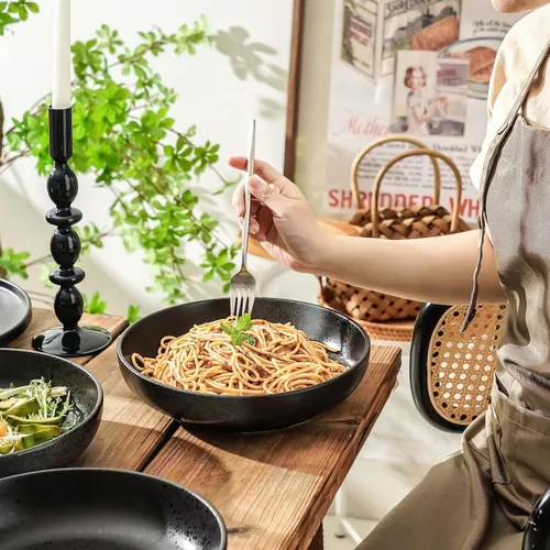 Vista 6 de S&Q'S CERAMICS Grandes Cuencos de Pasta, Juego de 4 Cuencos Grandes para Ensalada de 65 onzas, Platos de Cerámica Anchos y Poco Profundos de 10
