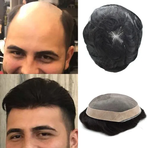 Vista 8 de Toupee - Sistema de reemplazo de piezas de cabello humano real, unidades de cabello humano real, parche de cabello tipo tupé, pieza de cabello