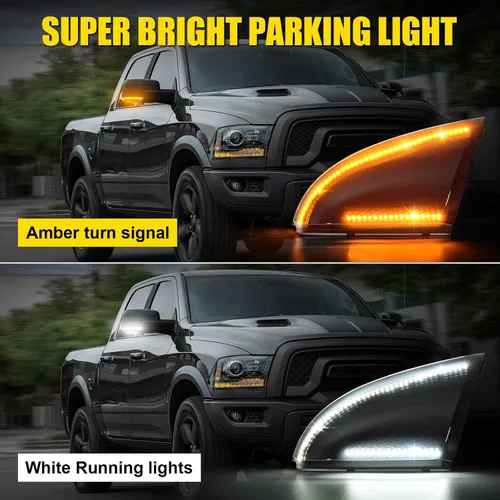 Vista 7 de Luces LED de Marcador para Espejo Lateral compatibles con Dodge Ram 1500 2500 2010-2018 Classic 2019-2021, Luces de Espejo Lateral Ram 1500