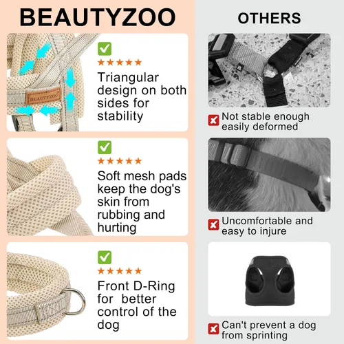 Vista 4 de BEAUTYZOO Arnés para Perros Pequeños, Juego de Arnés y Correa sin Tirones, Arnés de Chaleco para Cachorros Suave a Prueba de Escapes con Manija