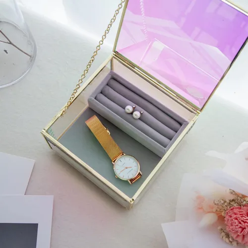Vista 3 de Moosy Life Aurora Borealis - Organizador de almacenamiento de cristal para ganancias, anillos, collar, colgante, pulseras (pequeño)